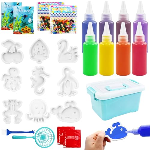 Sinofort Juguete de Gel Agua, Aqua Gelz Set,Magic Water Elf 3D,Creativos Elfo Mágico de Agua,Aqua Gelz Set 8 Botes de Gel de Color y 10 Formas,Coloridos Juguetes de Criaturas Marinas para Niños Niñas