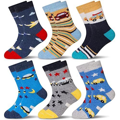 Image of Eocom Kids Wool Socks For Boys Girls Warm Hiking Thermal Winter Cozy Soft Thick Toddlers Crew Boot Socks 6 Pairs