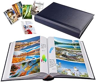 Leather Cover Photo Album Book white pages With Memo Writing Space 402 Pockets hold 6x4 Photos for Wedding Anniversary Family Baby Vacation Dads Birthday Travel