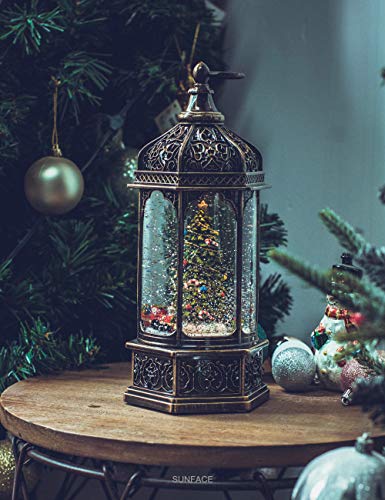 Christmas Snow Globe Lantern 11",Usb & Battery Operated Lighted Swirling Glitter Water Lantern With Timer For Christma Home Decoration (Trees) #TOP5