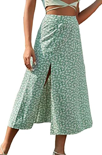 CHARTOU Women's Summer High Waist Floral Print Side Slit Midi Long Beach Boho Skirt3