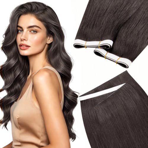 Image of LaaVoo Tape in Weft Hair Extensions Cool Brown Genius Weft Tape in Extensions Remy Hair Weft Tapes Hair Extensions Human Hair 18inch 50G