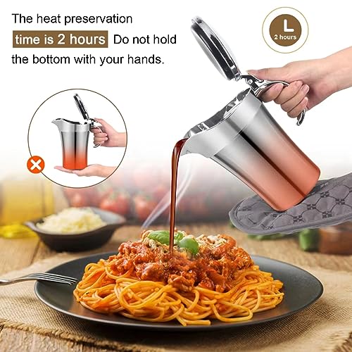 Yelocota Gravy Boat – 26oz Stainless Steel Gravy Boat with Hinged Lid – Double Wall Insulated Gravy Boat for Milk and Cream – Multipurpose Milk Jug Dispenser for Sauce, Syrup, Creamer - Thumbnail 4