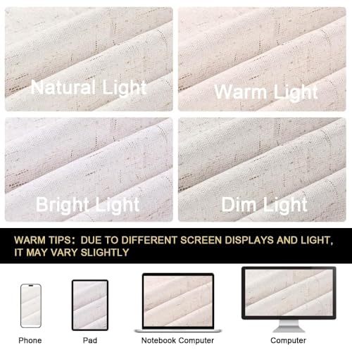 Image of PrinceDeco 100% Blackout Curtains 90 Inches Long with Thermal Insulated White Liner Linen Textured Blackout Curtains for Bedroom, W52 x L90, 2 Panels,90 inch Length for Doorway, Office, Ivory