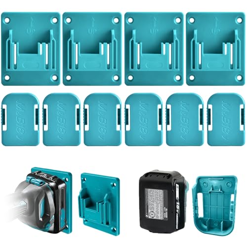 Moorstdel 10 Stück Werkzeug Wandhalterung Set für Bosch/Makita Akku 18v Geräte, 6 Akku Halterung für Makita Akku Geräte, 4 Wandhalterung für Makita 18v Akkuschrauber, Batteriehalter für 18V-Batterie