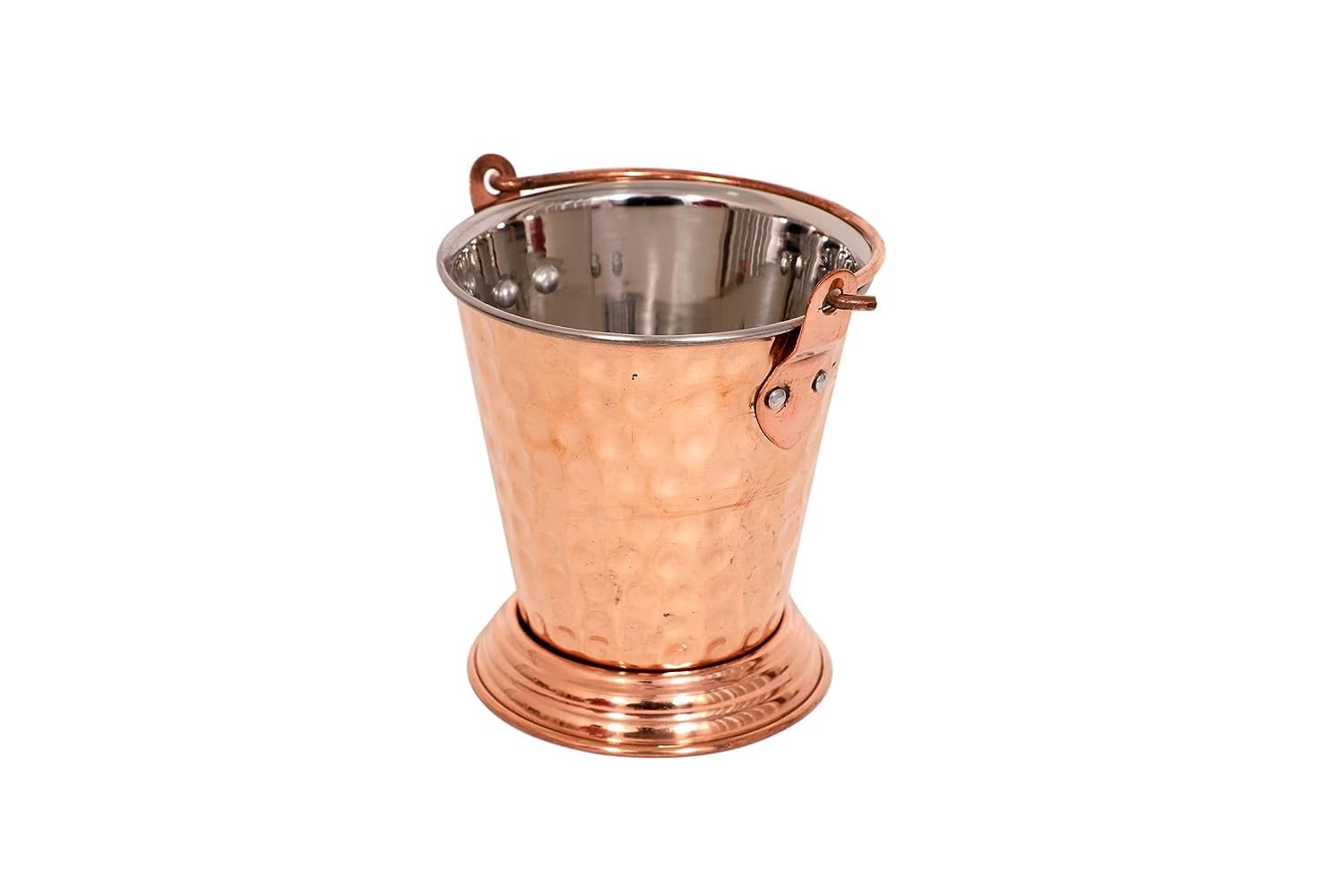 Multi Purpose Traditional Steel Copper Bottom Serving Batti,Bucket Size-1(400 ml) for (Restaurant Ware, Hotel Ware and Home Ware Gift Item)
