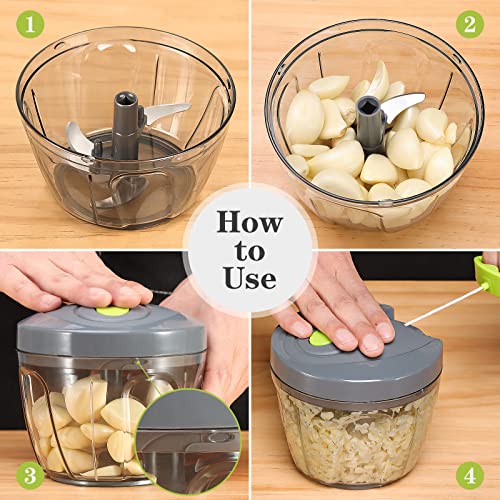 Image of Cambom Manual Food Chopper Vegetable Cutter, Hand String Vegetable Chopper Onions Cutter for Vegetable Fruits Nuts BPA Free Food Safe Material, 650ml Gray