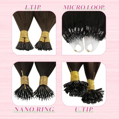 Image of YoungSee U Tip Hair Extensions Human Hair Ombre Dark Brown to Brown with Blonde K Tip Human Hair Extensions Balayage Keratin Hair Extension Real Human Hair Blonde Hair Extensions Utip 24In 1G /S 50G