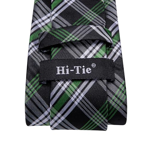 Image of Hi-Tie Silk Ties for Men Plaid Paisley Striped Necktie Pocket Square Cufflinks Set Formal Business