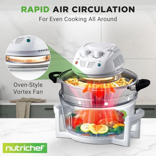 Image of NutriChef Air Fryer, Infrared Convection, Halogen Oven Countertop, Cooking, Stainless Steel, 13 Quart 1200W, Prepare Quick Healthy Meals, for French Fries & Chips, White (PKAIRFR48)