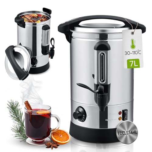 Juskys Glühweinkocher Teramo 7 Liter 1500W mit Zapfhahn, Thermostat & Überhitzungsschutz,...