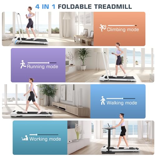 Image of Foldable Treadmill with Incline-Walking Pad with Handle Bar-Portable Walking Pad Treadmill 350+ lb Capacity-Under Desk Treadmills, 4 in 1 Running Machine LED Display /Dual Control