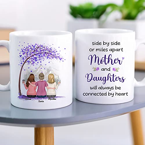 GOSSBY-Personalized-Custom-Mug-Mother-And-2-Daughters-Side-by-side-or-miles-apart-mother-and-daughters-will-always-be-connected-by-heart-Custom-Mug-for-Mom-Daughter-with-Female-Avatars-Names-Pe