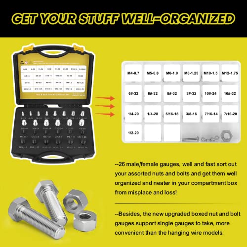 Nut And Bolt Thread Checker (Inch & Metric) Nut And Bolt Size Gauge- 14 Inch & 12 Metric New Individually Assembled Thread Gauge Suitable For Detecting Fixed Bolts Or Threaded Holes In Enclosed Areas #TOP3