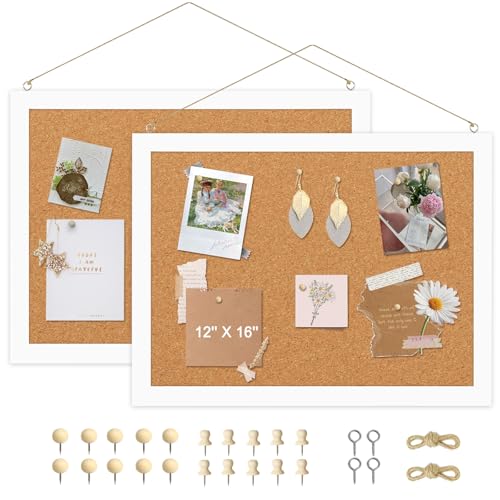 AMUSIGHT 2-Pack Double-Sided Small Wood Framed Cork Board, 16" x 12"