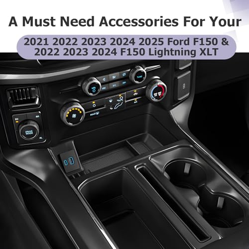 Image of LUWU Center Console Organizer for 2021-2024 2025 Ford F150 & 2022-2024 F150 Lightning XLT Hidden Storage Tray Lower Storage Box 2025 F150 Accessories Fits into The Open Pocket in Front of The Shifter