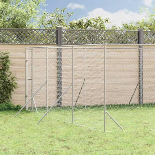 vidaXL Outdoor Hundezwinger, Hundehütte mit abschließbarer Tür, Hundekäfig für den Außenbereich, Hühnerstall Hundezaun Hundeauslauf, Silbern Verzinkter Stahl