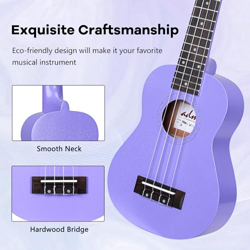 Image of ADM Ukulele for Beginners Hawaiian Sapelewood Ukelele Kit for Adult Student Starter Professional Ukalelee Pack Bundle with Free Lessons Gig Bag Strap Nylon String Tuner (Purple-Sapele, 21 Inch)