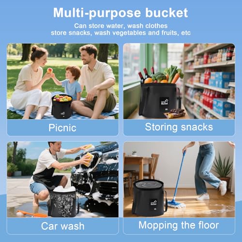 Ducha portátil para camping con luz, 2 en 1, filtro de carbono, balde plegable de 5 galones, recargable para camping, baño de mascotas, jardinería y lavado de autos miniatura 6
