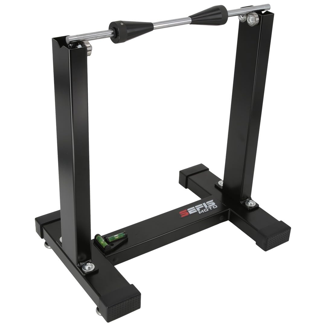 SEFIS Master - Equilibrador de ruedas para motocicleta | Equilibrador de precisión para rueda delantera y trasera, cubo 12,5–33 mm, eje de acero de 12 mm, rodamientos encapsulados, nivel de burbuja
