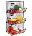 HabiLife - Cestino da appendere per frutta, 3 ripiani, in filo di metallo, pieghevole, con maniglie, da parete, per cucina, articoli da toeletta, bagno