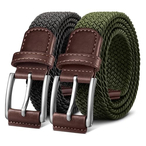 Image of BULLIANT Belt for Men 2Pack,Mens Gift Stretch Braided Web Belt Elastic for Casual Golf Jeans,1 3 /8 inch