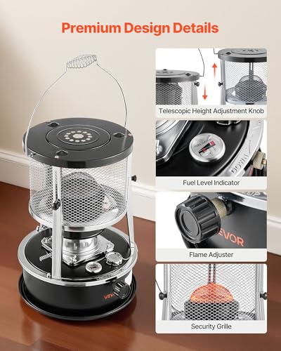 Image of VEVOR 9000 BTU Portable Kerosene Heater & Stove, 2 in 1 Non-Electric Indoor Outdoor Heater with Adjustable Height & Flame & Easy Storage,for Camping, Hunting, Cooking, Home, Garage, Black