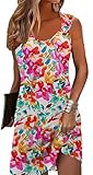 Yandino Summer Dresses for Women Sleeveless Casual Sundresses Loose Beach Cover Ups Trendy Tank Midi Sun Dress L