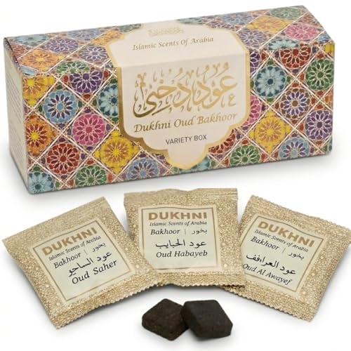 Oud Bakhoor Variety Box  by Dukhni | Assorted Box | 30 pieces Bakhoor | Gift Set & Refill Kit | Arabic Bakhoor Incense | Perfect For Ramadan Prayer and Gifting | Luxurious Long Lasting