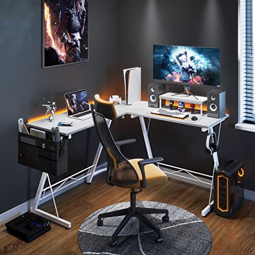 Casaottima L Shaped Gaming Desk, Home Office Desk With Round Corner, Computer Desk With Large Monitor Stand Desk Workstation #TOP1