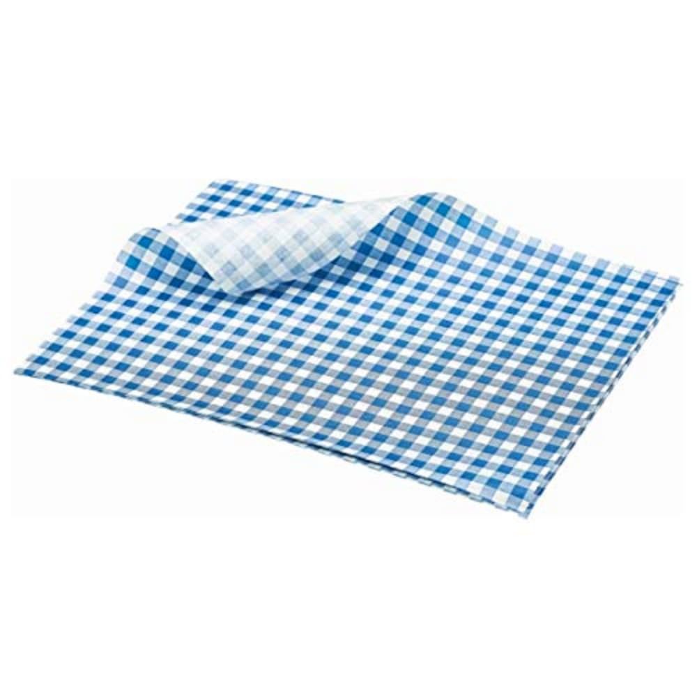Genware ‎DE316BL Greaseproof Paper Gingham Print Blue 25 x 20cm