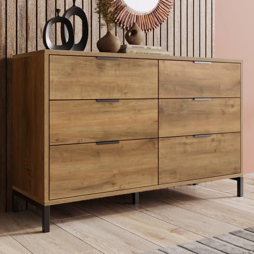 SogesHome Cassettiera con 6 cassetti, 120 x 40 x 76 cm, in rovere scuro