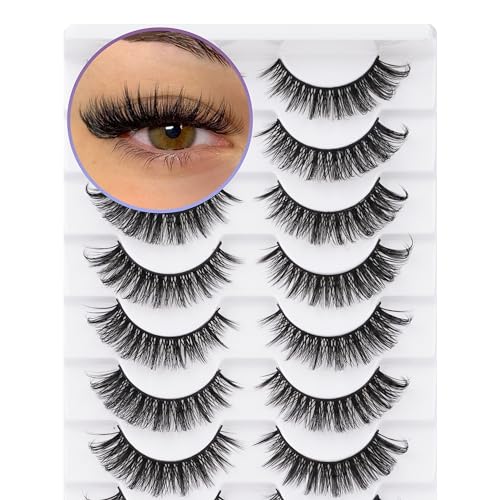 Russian Strip False Eyelashes D Curl Soft Faux Mink Lashes Natural Curly Cat Eye Fake Lashes Extension 10 Pairs Happy Heartbeat(iC20)