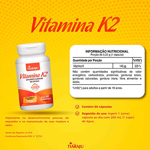 Vitamina K2 Menaquinona - 60 Cápsulas - Tiaraju
