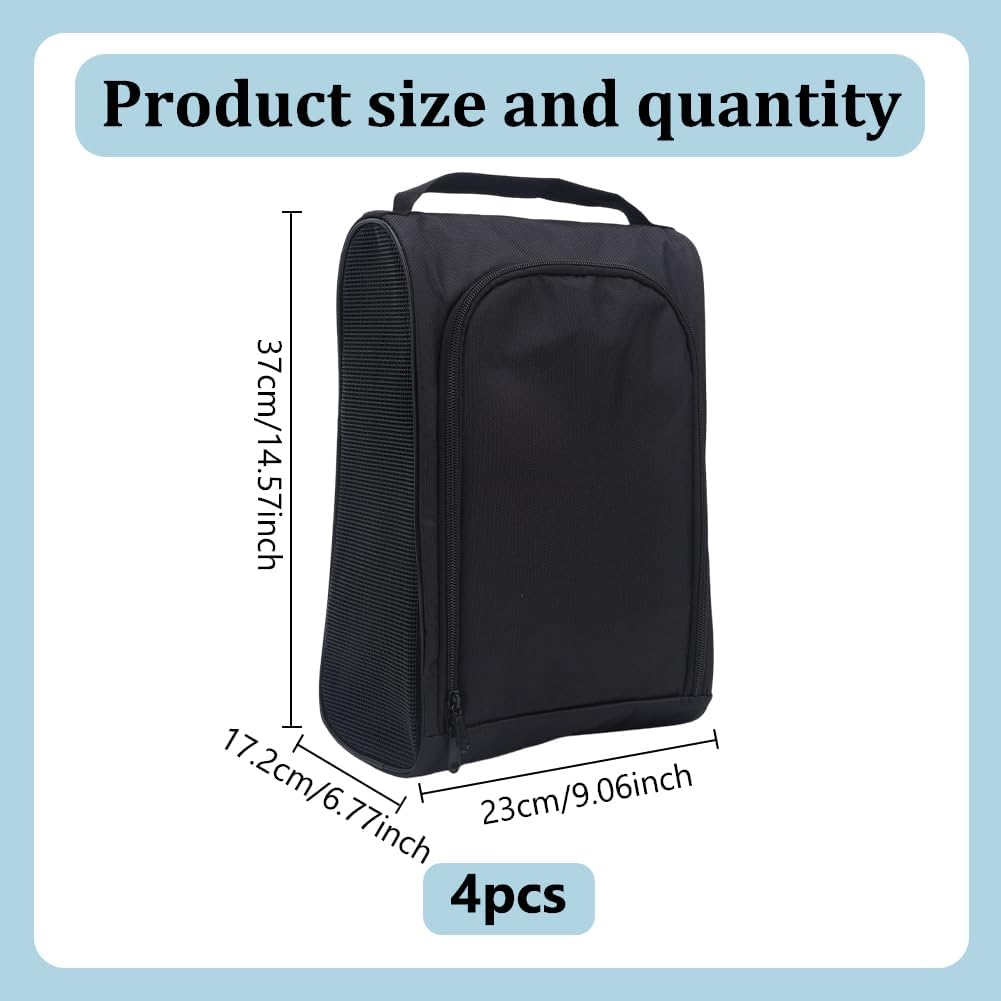 4Pcs Golf Shoe Bag for Men Women, Outdoor Zippered Shoe Carrier Tote Travel Mesh Bags for Travel Tennis Basketball Gym Golf Soccer Balls Tees Socks Accessories(Black)