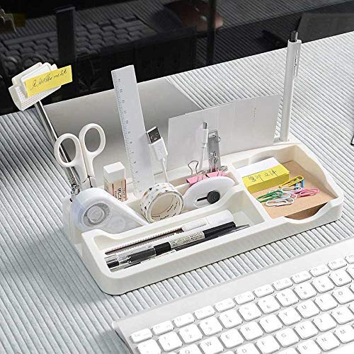 VMS Office Buddy Plastic Desk Organiser - Multi-functional Stationery Storage Container Box (White)