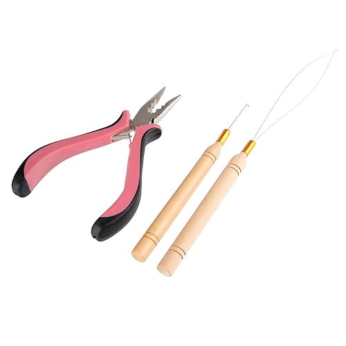 Miniatura 1 de Chrontier Kit de herramientas de extensión de cabello, alicates para tirar, aguja, enhebrador, gancho de bucle, para microrear, enlace de cuentas,