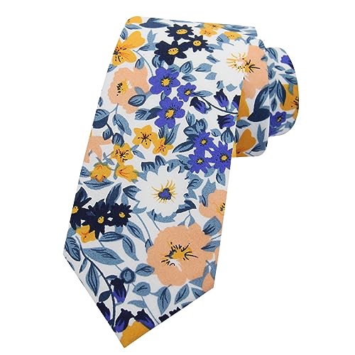Image of Mantieqingway Men Skinny Tie Cotton Floral Necktie for Wedding Groomsmen Tie