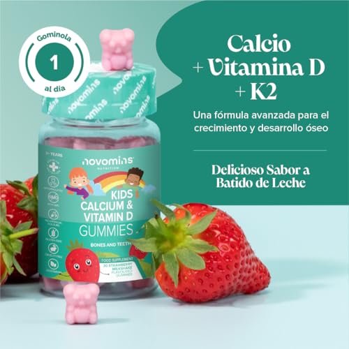 Miniatura 2 de Gominolas De Calcio Con Vitamina D3 Y K2 Para Niños 160 Mg De Calcio, 400 Ui De Vitamina D3 Y 30 G De Vitamina K2 Por Ración Para Huesos Y Dientes Fuertes Sin Gluten 30 Gominolas Novomins