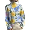 YABTF Womens Boho Floral Printed Turtleneck Sweater Long Sleeve Knitted Sweater Warm Fall Winter Chunky Pullover Sweaters