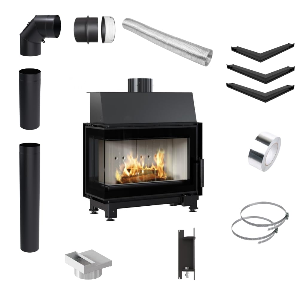 KRATKI Inserto per camino in acciaio a legna SIMPLE 6 kW Ø150 sinistro A | Acciaio nero, efficienza 80,6%, classe A. Ecodesign, BImSchV 2; per recupero calore.; combustione efficiente; basse emissioni