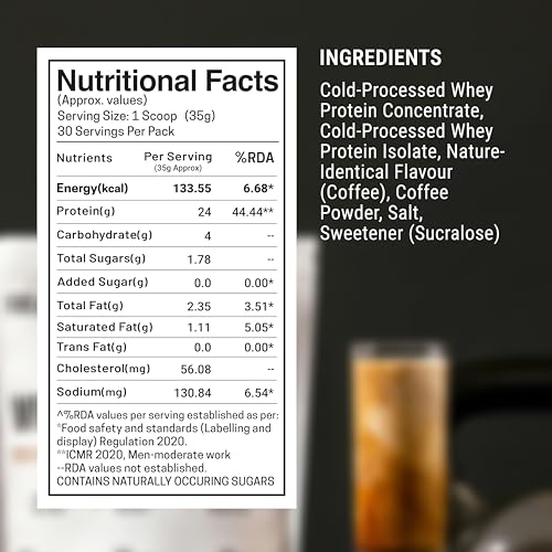 Image of FUELLED Whey Protein Powder Concentrate & Isolate with 24 g Protein, 5 g BCAA (1 kg, 30 Servings) Lab Tested (Iced Latte)