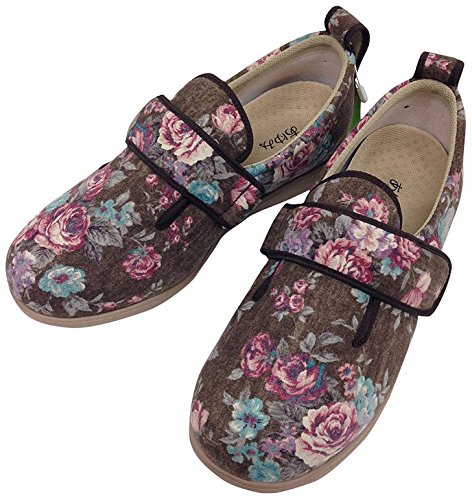 介護シューズ あゆみ ダブルマジックIIローズ 施設・院内用 茶 Lサイズ(23.0-23.5cm) 足囲3E 両足