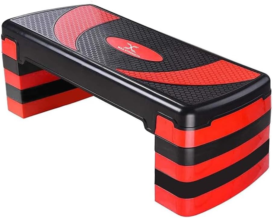 Max Strength Aerobic Exercise Stepper Board with 5 Adjustable Training Steps Levels Great for Home Gym, Cardio & Palesta Pilates Yoga sports (Red Black)