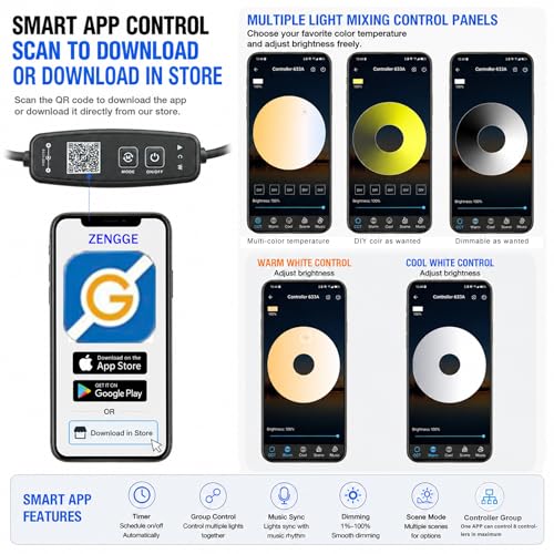 Image of Smart LED Puck Lights, Dimmable Under Cabinet Lighting with Bluetooth App Control, Music Sync, Timer, DC 12V Adaptor (2Pack, Multi-White)