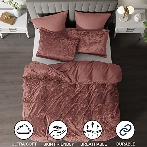Phf Truly Velvet Duvet Cover Set King Size, 3Pcs Ultra Soft Breathable Comforter Cover Set, Luxury Cozy Flannel Duvet Cover With Pillow Shams Bedding Collection, 104" X 90", Burgundy/Rust Red #TOP2