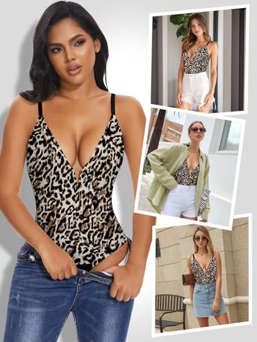 Image of SHAPERIN Bodysuit for Women Shapewear Tummy Control Deep V Neck Plunge Sleeveless Backless Thong Body Suit Tank Top