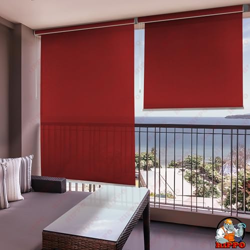 Image of HIPPO 180 GSM HDPE Outdoor Balcony Roller Blind, UV & Dust Protection Corded Roll Up and Down Light Filtering Blinds for Garden (Robin-Red, 3FTX5FT)