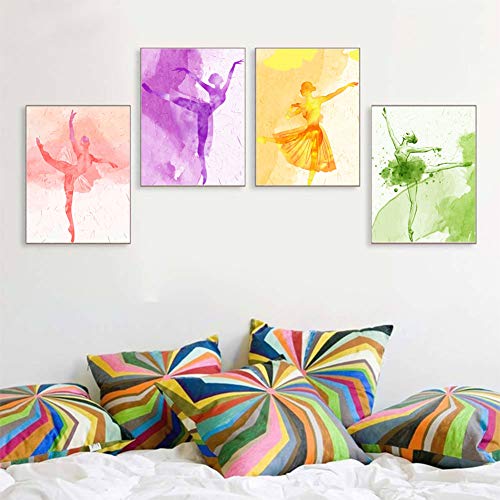 Image of 4 Set - Ballet Art Painting Elegant Dancing Canvas Art Pictures - Ballerina Print Ballet Dancer Collection Poster - Fashion Women or Girl Bedroom Dance room Home Decor Gift - No Frame,8 inchx10 inch
