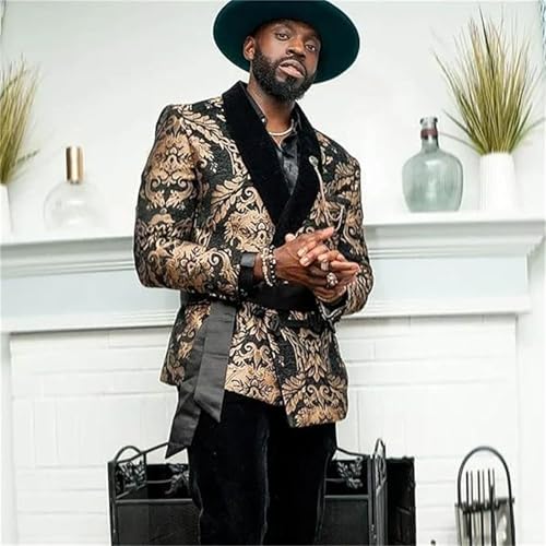 Men's Floral Tuxedo Jacket Velvet Shawl Lapel Dinner Paisley Blazer for Wedding Party Prom4